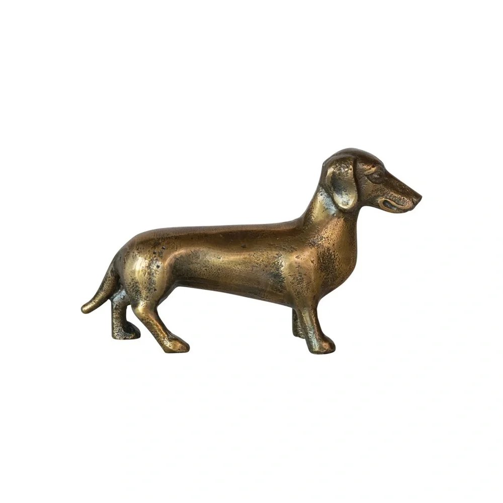 Gold Dachshund Dog Cast Aluminum Mini Statue Paperweight - Picture 2 of 3
